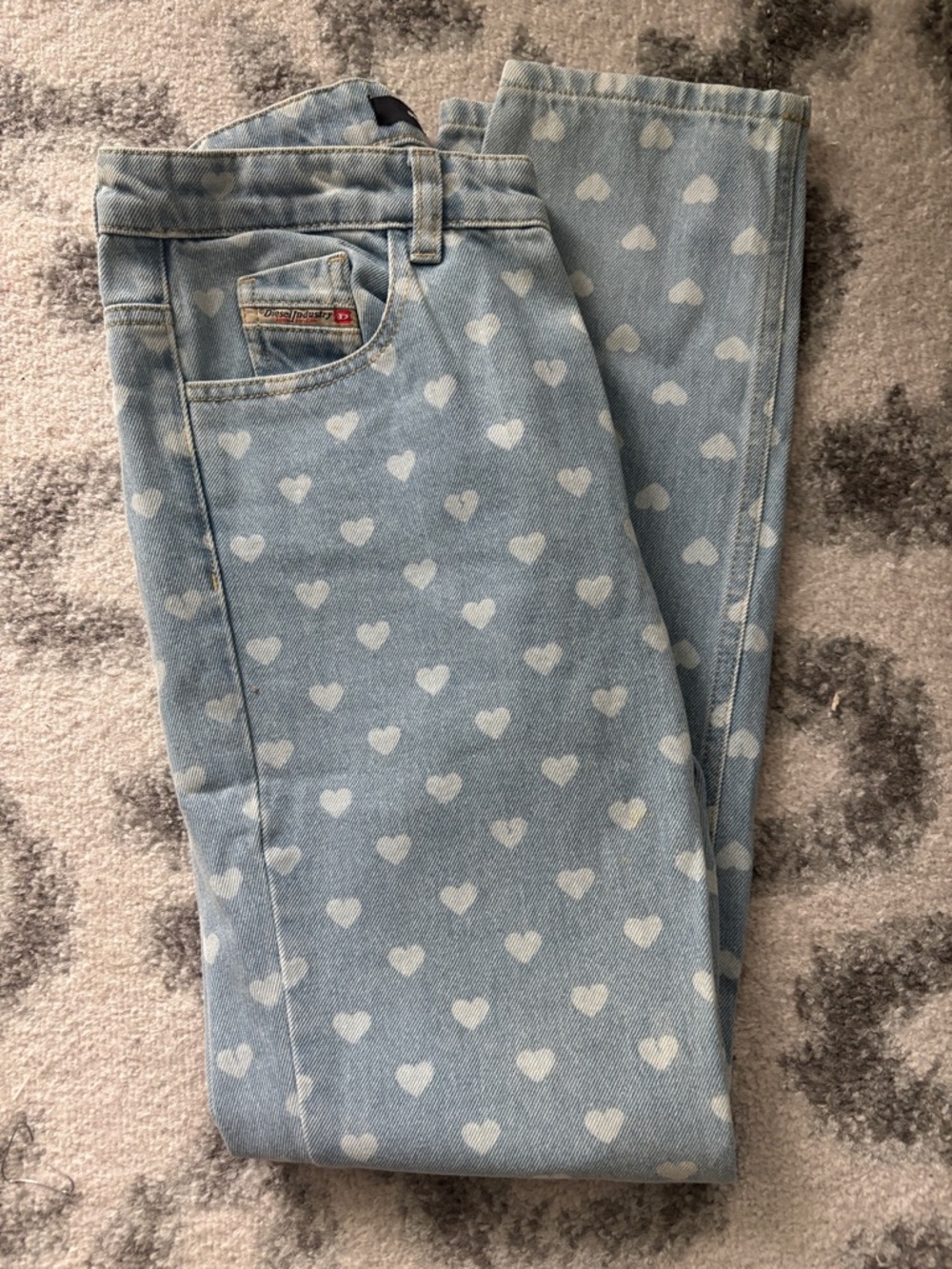 Diesel Light Blue Heart Print Straight Leg Jeans Trendy Women’s Pants
